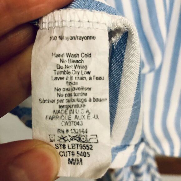 La Banga/ Blue & white stripe front tie‎ short sleeve shirt/ Sz S - Picture 5 of 6